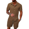Seb2e1f4d83ca4a749d243c3fd8fccfbdU.jpg Spring And Summer New Sports Men's Polo Casual Solid Color Loose Short-sleeved Drawstring Shorts Cardigan Striped Sports Suit