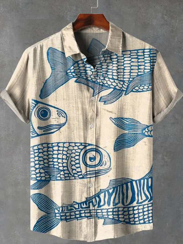 Sebb94ca94b6141f7b9603ee787cdfab1M.jpg 2025 elegant fish print men's new linen comfortable breathable fabric short sleeved shirt for fishing enthusiasts to wear