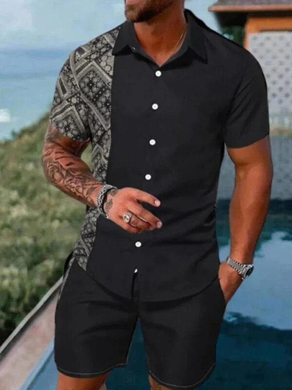 Sec29a1d4530643428452c1ef2316fedbu.jpg 2024 Summer Men's Temperament Shirt Set Men's Hawaii Vacation Short Sleeve Top Drawstring Shorts 2 Pcs Boutique Party Dresses