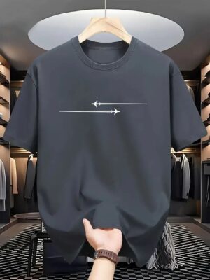 Sec4a7f0dd099495f8fb23fc348fd520dF.jpg Summer Men's 100% Cotton Casual Loose Large Creative Airplane Pattern Printed Comfortable Sports Round Neck Short Sleeve T-shirt