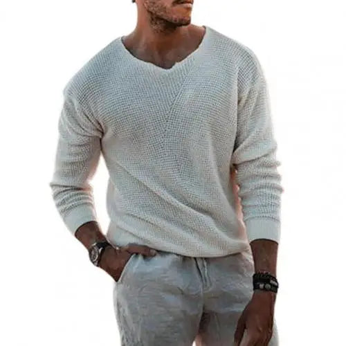 Sec8ee69de60a44358f4639a62d9a1a6d8.jpg 2022 Spring Men Sweater Fashion Solid Color V Neck Long Sleeve Knitted Pullover Sweater Soft Slim Casual Sweater