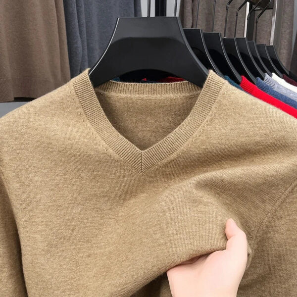 Sece716d9ce8043bc87a31540984847fbY.jpg New Sweatwear Men's V Neck Basic Solid Color Sweaters Round Neck Elastic Pullovers Warm Autumn Knitted Oversized Sweater Men