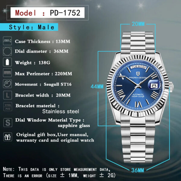 PAGANI DESIGN DD36 Men's Watches Fashion Automatic Watch For Men AR Sapphire Glass ST16 Mechanical Wristwatch Men 2025 New Watch