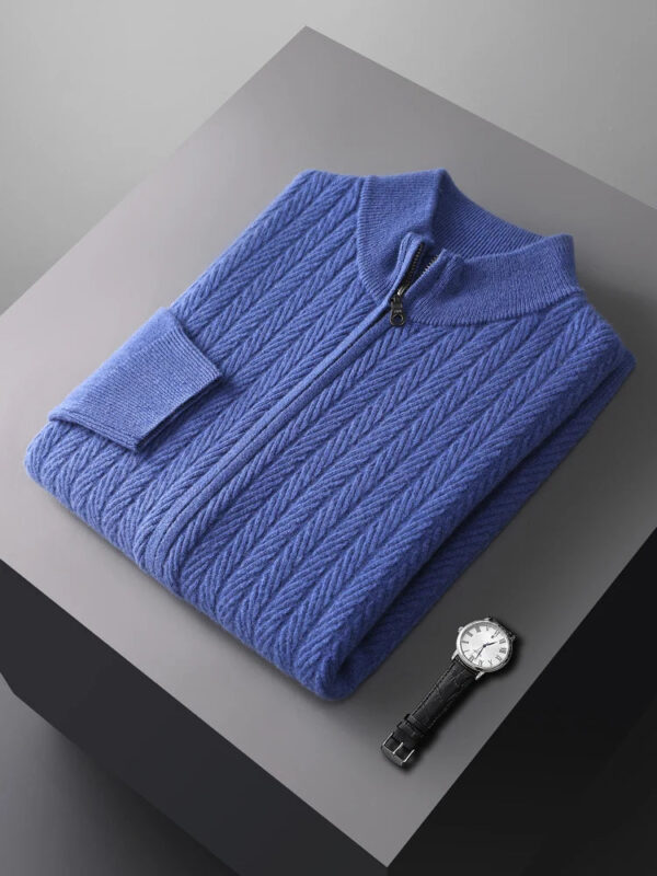 Seef303c2bc614501854e29e5111ba66el.jpg Thick Men's Mock Neck Cardigan 100% Merino Wool Sweater Autumn Winter Smart Casual Cashmere Knitwear Jacquard Texture Clothing