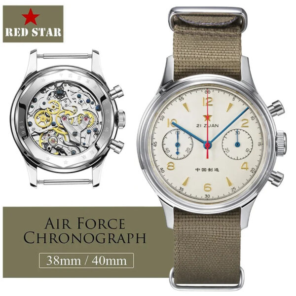 Sef9ace00826e445bbba73689a938f39b8.jpg RED STAR 38mm Men's 1963 Chronograph Mechanical Watch Pilot with Seagull Movement ST1901 Air Force Aviation Sapphire Goose 40mm