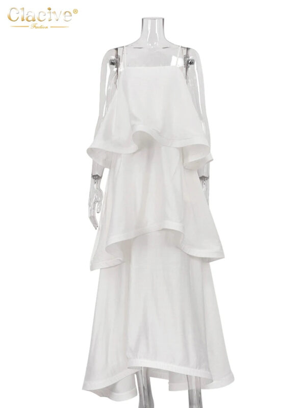 Sf00445ea382d478b9a0851d7e3357f19f.jpg Clacive Summer Loose White Women's Dress 2025 Fashion Strap Sleeveless Ankle Length Dresses Elegant Classic Pleated Female Dress