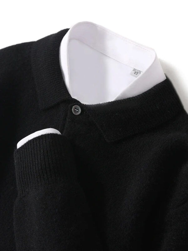 Sf00638e4f8684620ac16b921aa0a7ec5v.jpg New Men's POLO Collar Sweater Autumn Winter Thick Long Sleeve Business Pullovers 100% Merino Wool Knitwear Shirt Basic Clothes