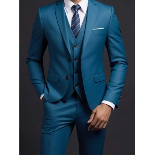 Sf02a253a2c324c1bb128f21ae967a315F.jpg Suit (Blazer+ Vest + Trousers) Men's Fashionable Gentleman Business British Style Solid-color Banquet Host Casual Wedding Suit
