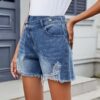 Sf03bfe2d71ef481da064abfa233919bfX.jpg Denim Shorts for Women Distressed Hole Jeans Irregular Washed Mid Waist Pockets Streetwear 2025 Female Vintage Short Pants