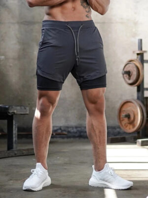Men Shorts 2 In 1 Double-deck Quick Dry GYM Sport Shorts Fitness Jogging Workout Men Sports Short Pants