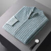 Sf0fb4b46cd6541cc95376fa92b14a0d43.jpg Thick Men's Mock Neck Cardigan 100% Merino Wool Sweater Autumn Winter Smart Casual Cashmere Knitwear Jacquard Texture Clothing