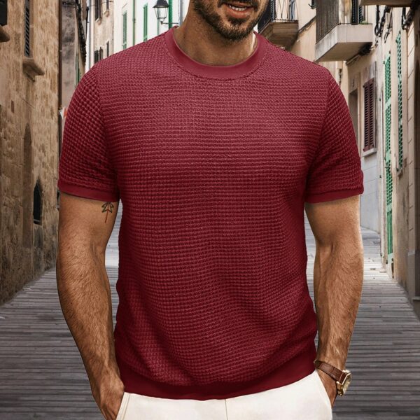 Sf227f4d57a214bcaac7d0f05052a5a87Z.jpg British style Summer Solid Short Sleeve Knitted T-shirt Men Fashion O-Neck Stripe Slim Fit Tee High Quality Men Clothing
