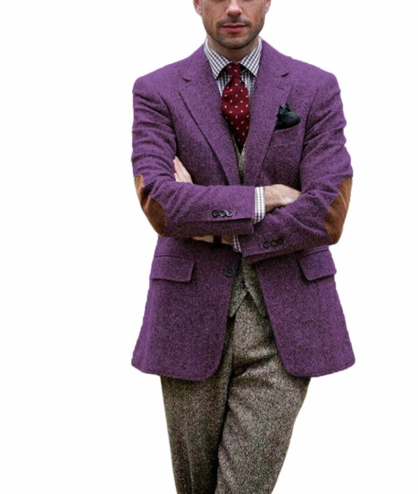 Vintage Winter Tweed Suits Brown Tweed Men Suits With Patch Design Costume Homme Smart Business Formal Wedding Suits 1 Pieces