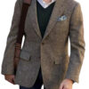 Vintage Winter Tweed Suits Brown Tweed Men Suits With Patch Design Costume Homme Smart Business Formal Wedding Suits 1 Pieces