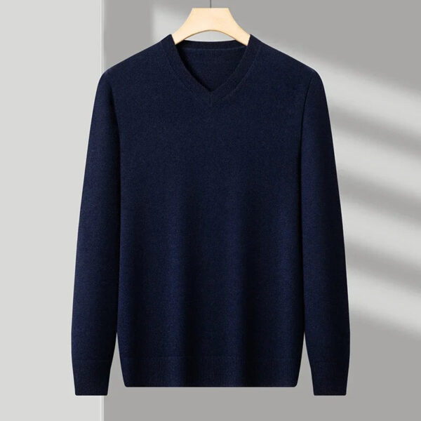 Sf3ef1a1023904075bedabec88c739a71U.jpg New Sweatwear Men's V Neck Basic Solid Color Sweaters Round Neck Elastic Pullovers Warm Autumn Knitted Oversized Sweater Men