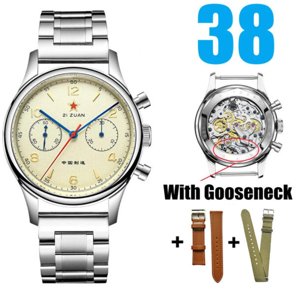Sf43aa70fbcaa40188eac34d621f75aebf.jpg RED STAR 38mm Men's 1963 Chronograph Mechanical Watch Pilot with Seagull Movement ST1901 Air Force Aviation Sapphire Goose 40mm