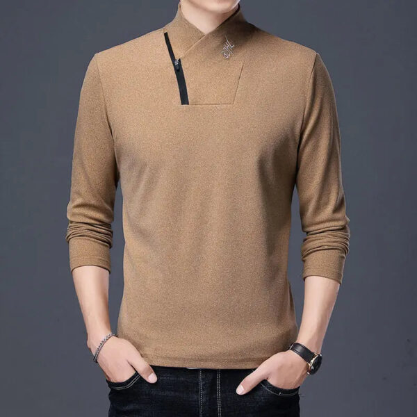 Double Sided Velvet Men Casual Sweater Fashion Versatile Autumn Winter Long Sleeve Solid Embroidered Button Bottoming Pullovers