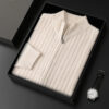Sf4b6c6818f494e6b9c34036a2b09697fe.jpg Thick Men's Mock Neck Cardigan 100% Merino Wool Sweater Autumn Winter Smart Casual Cashmere Knitwear Jacquard Texture Clothing