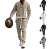 Sf54ff07dc33447219aebfbeb9d5cff39B.jpg 2025 Cross-border New Men's Casual Trousers V-Neck Versatile Jacquard Knitted Sweater Set