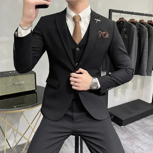 Sf5a20ae9409e4738b35b021b1c429ae8u.jpg ( Jacket + Vest + Pants ) High-end Brand Boutique Fashion Solid Color Mens Casual Business Suit 3Piece Set Groom Wedding Dress