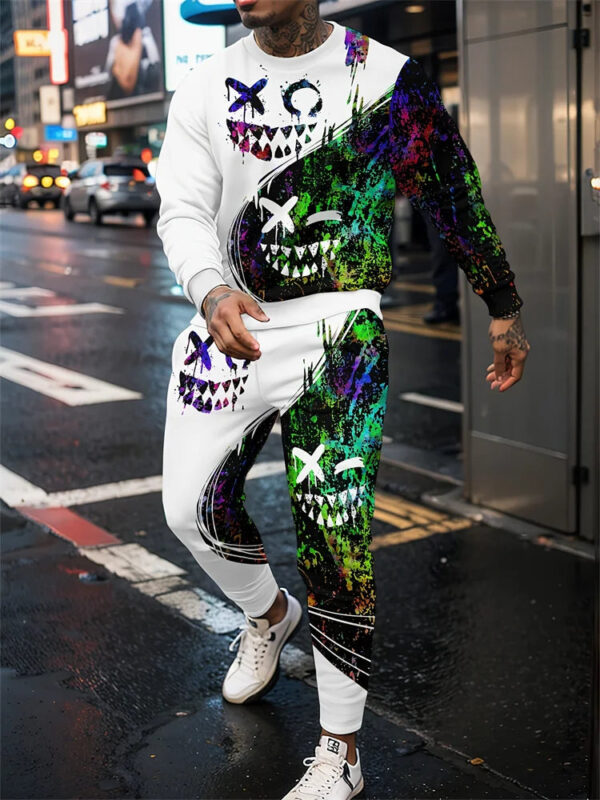Sf5f633be71d54735bf8280ae780c0790Q.jpg Autumn Men's Sportswear Suit Mens Long-sleeved T-shirt Long Pants Suit Retro Quilted Print Casual Street Tops Two-piece Clothing