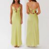 Sf608376633b94ad8867a3b226abe9e2cL.jpg Combhasaki Women's Elegant Solid Color Adjustable Thin Shoulder Straps Cutout Tie-Up Front Backless Summer Long Cami Silky Dress