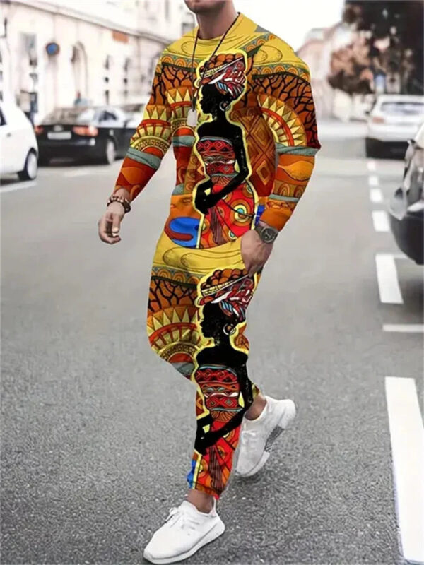 Sf653d6246839446aa159f677235e68ads.jpg Autumn Men's Sportswear Suit Mens Long-sleeved T-shirt Long Pants Suit Retro Quilted Print Casual Street Tops Two-piece Clothing