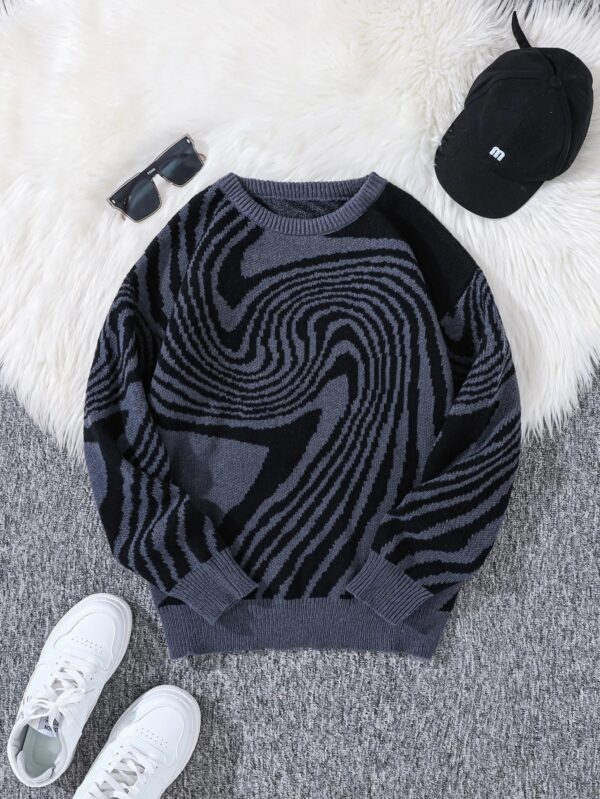 Sf692e38169bf4d238796acbbe491027a6.jpg New Popular Autumn and Winter Maze Jacquard Pattern Pullover Sweater Casual Round Neck Contrast Color Knitted Men's Pullover