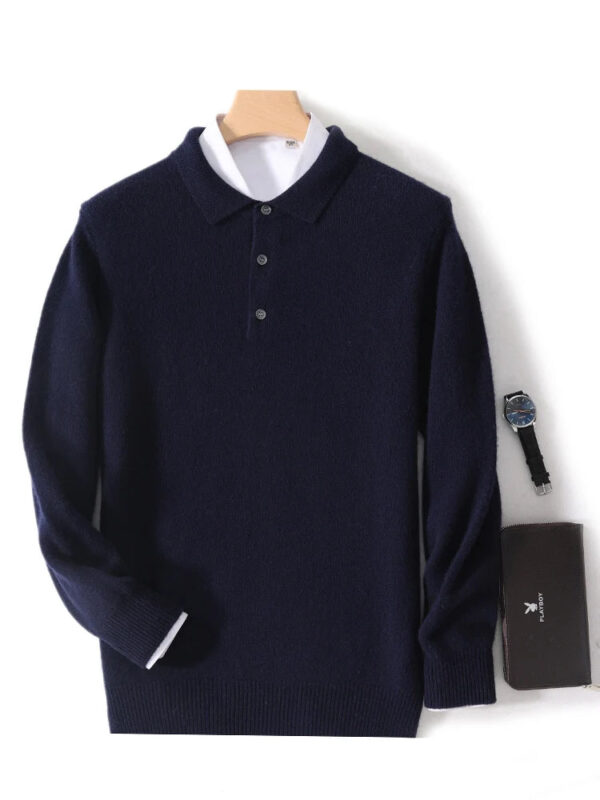 Sf6fae3aea51f451489ec8a9af3bfb37e8.jpg New Men's POLO Collar Sweater Autumn Winter Thick Long Sleeve Business Pullovers 100% Merino Wool Knitwear Shirt Basic Clothes