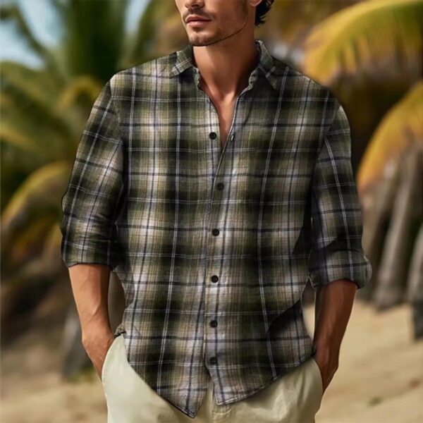 Sf7143661125644a2845ba58f82bc52dbS.jpg Fashion Men's Spring and Autumn Everyday casual British Academy Style Yarn-Dyed Plaid Plus-Size Loose Lapel Long-Sleeved Shirt