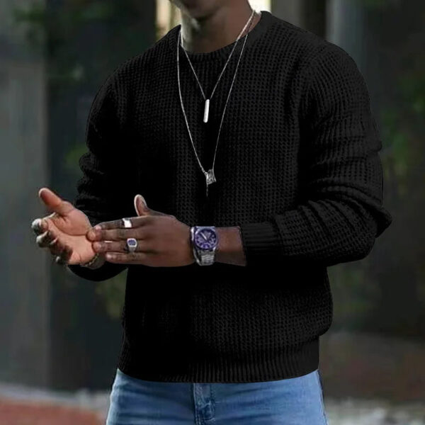 Sf7211e95cd2a4fecbfc871a71e0106302.jpg New 2026 Men's Waffle Knitted Sweaters Solid Loose Casual O-neck Pullover Tops Spring Autumn Long Sleeve Sweatshirt Male Sweater