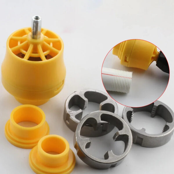 Sf73d25bc2642437296c3ae06b1c0e0eff.jpg PVC Pipe Threader Kit With 1/2In 3/4 In 1 Inch Dies Pipe Threader Plastic Threading Device Electric Threading Machine Tool