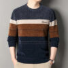 Sf743ae42a8fa4d5db837a81854b6a15ce.jpg Men's Lapel Sweater Fashion Striped Knitted Pullovers Autumn Winter Fleece Lined Knitwear Thickened Jumpers New Jersey