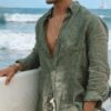 Sf7599207484b4dabad76a17484c5c17dL.jpg Men's new men's long sleeve buttoned cotton linen shirt lapel cardigan