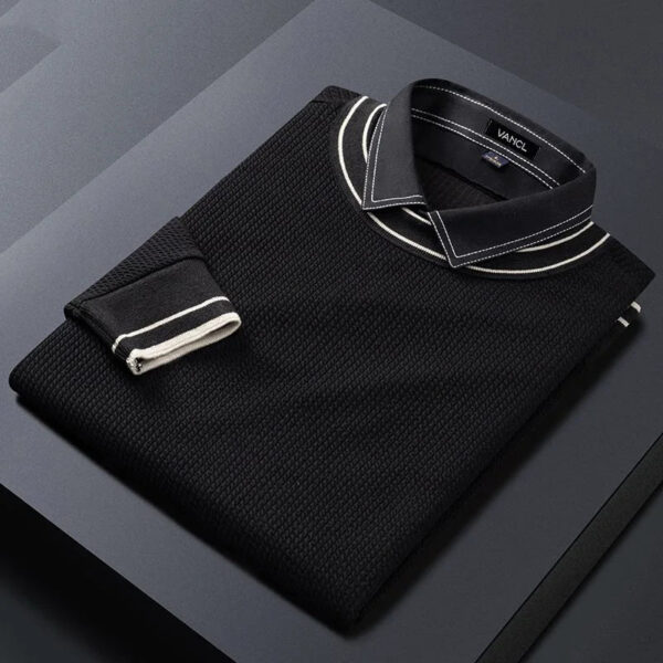 Sf7a5b6d77c2244d8a58322b5606f6d46Q.jpg 2023 Spring and Autumn Oversized Versatile Korean Edition Trend Solid Color Long Sleeve Polo Collar Fake Two Piece Knitted Shirt