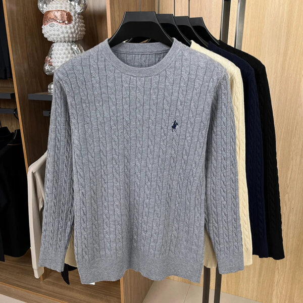 Sf81b8bc0657d482ab1d12d156c096c309.jpg Autumn/Winter 2025 Anti Pilling Sweater Embroidered Fried Dough Twists Solid Long Sleeve Knitwear Men's Undercoat