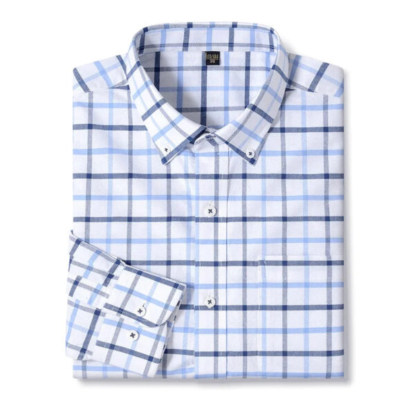 Sf86c6eead2c84fc18fd55c0884e74cb6T.jpg New 100% Pure Cotton Oxford Men's Plaid Shirts Male Business Casual High Quality Long sleeve Shirt for Men Pocket Shirt S-5XL