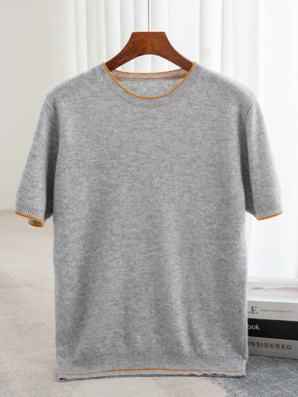 Sf9550036e9f447bf9158f4669cdb3e11e.jpg 2025 Spring/Summer New Fashion O-Neck Knit Short Sleeve Spliced Business Casual T-Shirts Men's Clothing Loose Tops England Tees