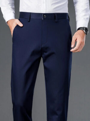 Male Smart Casual Pants Stretchy Sports Men's Fast Dry Trousers Spring Autumn Full Length Straight Office Black Navy Work Pants