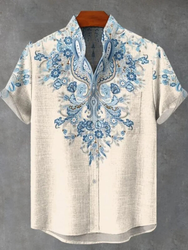 Sf987252fd2e542c599fbfbbb531cf4e2F.jpg 2025 Men's Mandala Flower Pattern Short Sleeve Shirt Summer Vintage New Linen Shirt men's Short Sleeve Leisure Holiday Streetwea