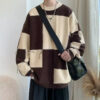 Sfa108f0d14614d4e91ba74dce95ad787g.jpg Plaid Sweater Men Spring and Autumn New Splicing Pullovers O-Neck Fashion Loose Minimalist Casual Long-sleeved Knitted Tops