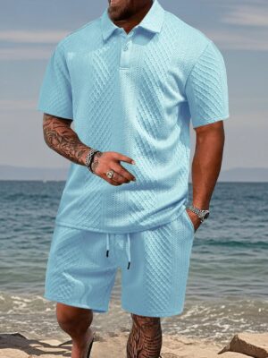Sfa71227cf52b46139056bb9ea3851c96Z.jpg 2025 Summer New Men's Casual Sportswear Polo Shirt With A Lapel, Men's Short-sleeved Shirt And Shorts, Jacquard Texture Suit