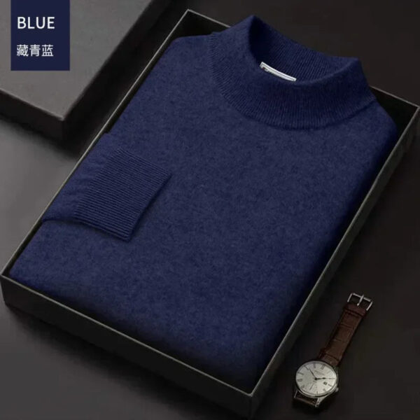 Sfabf8dbd2f944a49b4e01cedc3da48f4T.jpg Luxury Brand Men's Mock Collar 100% Pure Woolen Sweater Tops Autumn Winter Cashmere Sweater Pullover Male Warm Knitwear Sweater