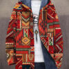 Unisex Retro Ethnic Pattern Print Plush Thick Long-Sleeved Sweater Cardigan Coat