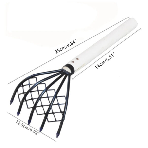 Sturdy Compact Claw Rake with Mesh Net 5-Tine Clamming Claws Long Handled for Shell Clam Digger 15 Inch Hand Rake