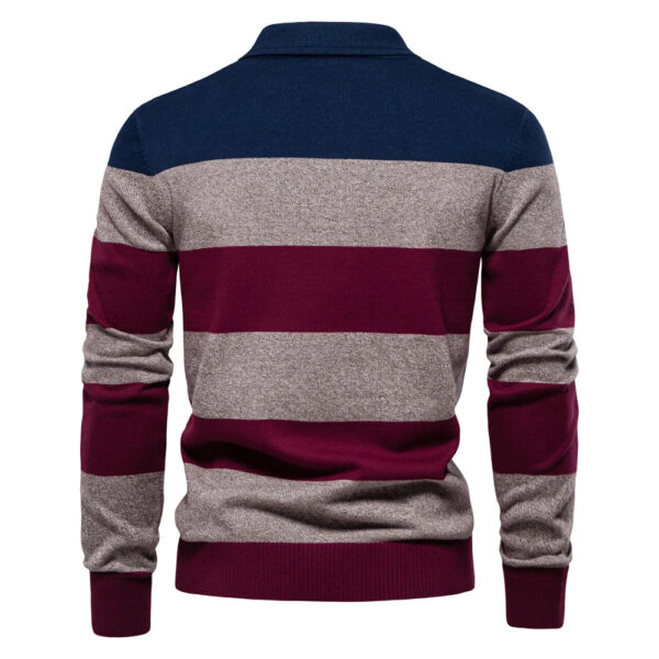 AIOPESON Mens Strip Cotton Button-up Polo Collar Sweater Knit Casual Business Sweaters for Men