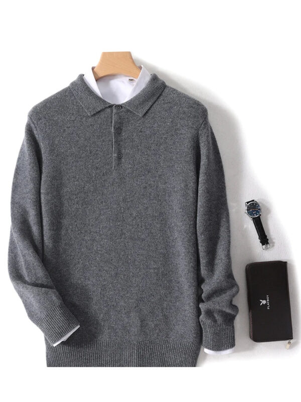 Sfc090deb5a3746629140750be339ce06K.jpg New Men's POLO Collar Sweater Autumn Winter Thick Long Sleeve Business Pullovers 100% Merino Wool Knitwear Shirt Basic Clothes