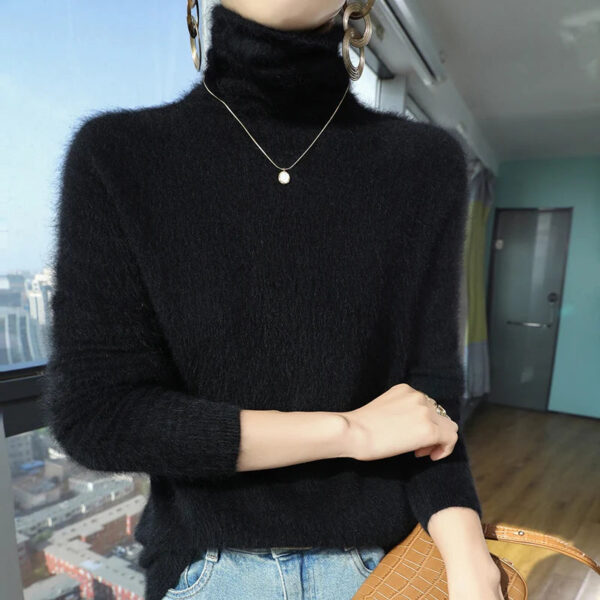 Sfc3100b6529c438b9ca9417734106b4c2.jpg Autumn And Winter New 100% Pure Mink Cashmere Sweater Women's Pile Collar Pullover Slim Sweater Knitted Bottoming Shirt