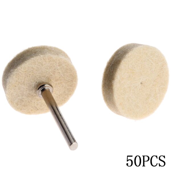 Sfc34131da886412497af1df367a0f50by.jpg 50Pcs 25mm Wool Felt Polishing Buffing Wheel Grinding Polishing Pad+2Pcs 3.2 mm Shanks for Dremel Accessories Rotary Tool