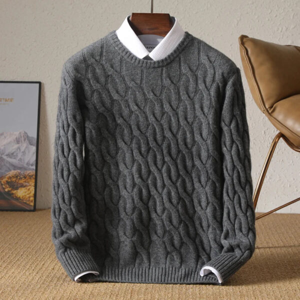 Sfc392f22f5614bf6862acf91c75bbeacK.jpg Autumn Winter Thickened Cashmere Sweater 100% Merino Wool Men's Top O-Neck Twisted Pullover Knitted Loose Long Sleeve Sweater
